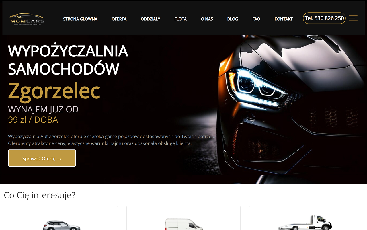 Zrzut strony MGMcars Wypożyczalnia samochodów Zgorzelec