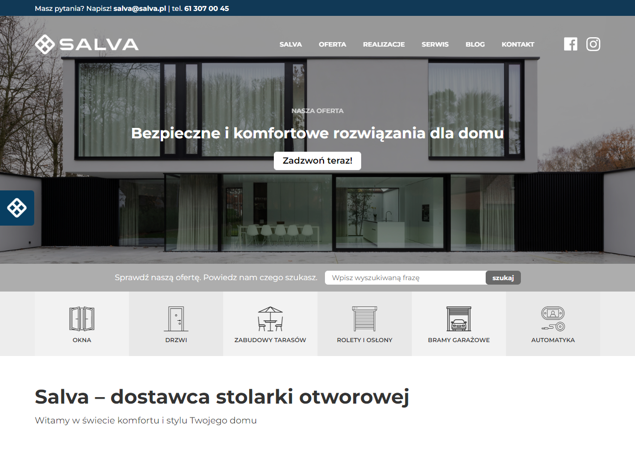 Zrzut strony Salva - dostawca stolarki otworowej