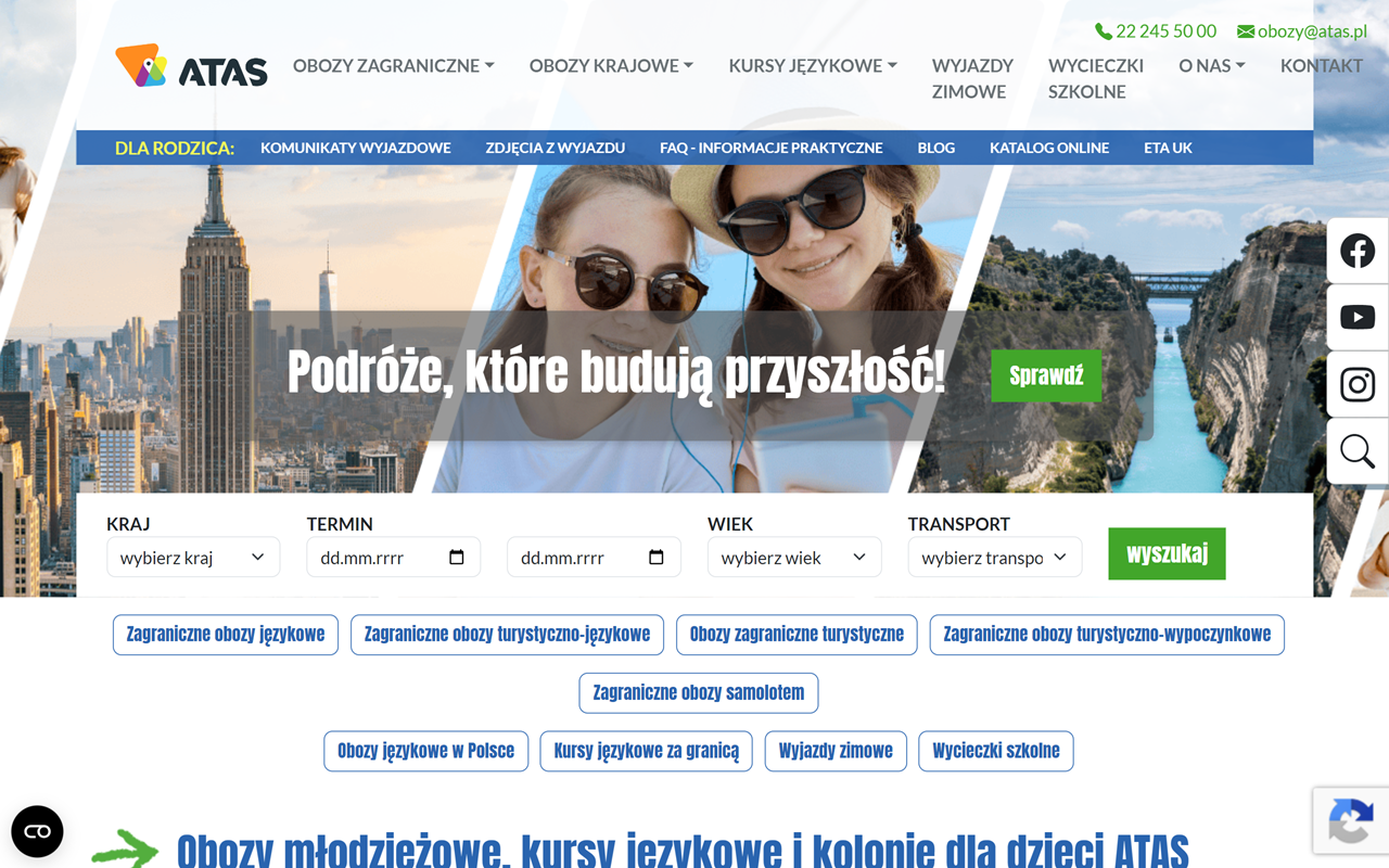 Zrzut strony Obozy dla dzieci i młodzieży ATAS